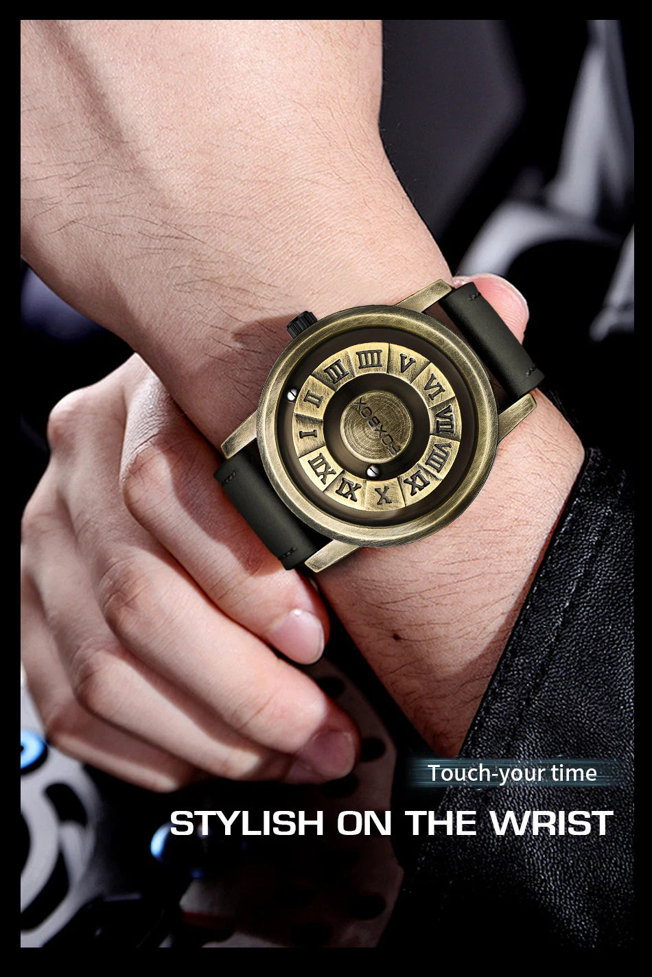 Reloj de cuarzo para hombre FOXBOX, moda, personalidad, creativo, con bola de hierro giratoria, puntero magnético, resistente al agua, para hombre, regalo + caja.