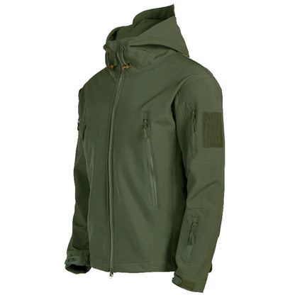 Chaquetas militares de piel de tiburón, de caparazón blando, para hombre, tácticas, a prueba de viento, impermeables, de combate, con capucha.