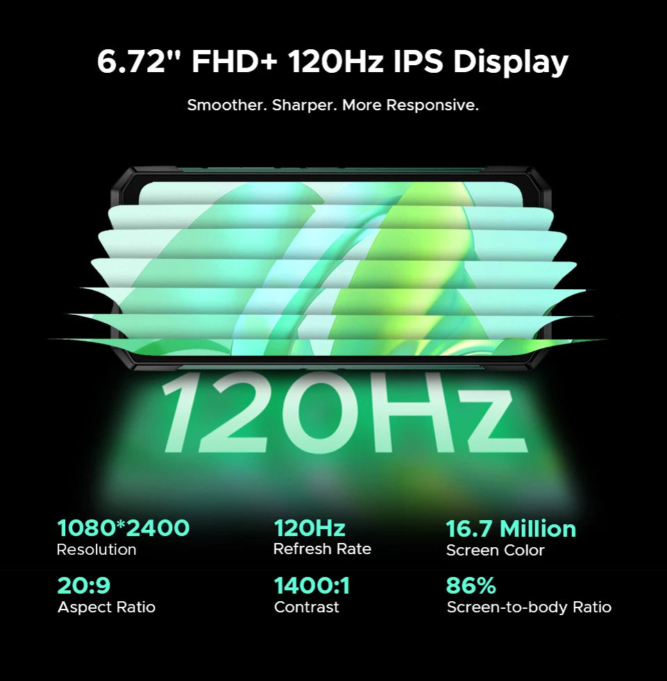 Teléfono resistente DOOGEE S200 Ultra 5G con IA, 48 GB + 1 TB, pantalla trasera de 1,34" con efecto de luz, procesador Dimensity 7400, batería de 11000 mAh, carga rápida de 66 W, NFC, WiFi 6E.