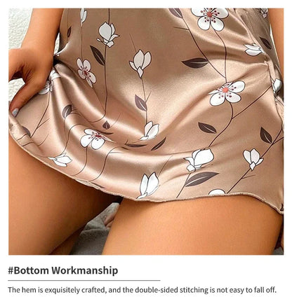 Camisón de satén con estampado floral para mujer, ropa de dormir informal sin mangas y sin espalda, sexy, para el hogar