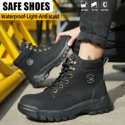 Botas de seguridad de caña alta para hombre, zapatos de seguridad impermeables con punta de acero, zapatos de soldador para construcción, zapatos de trabajo protectores, talla 47 48