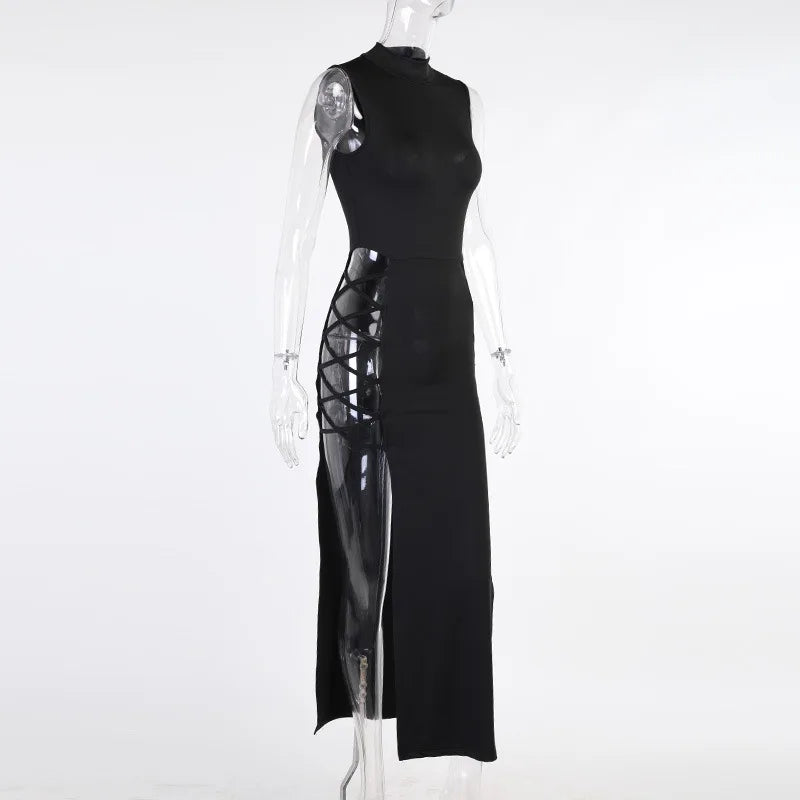 2025 Elegant Black Sleeveless Bandage Sexy Dress for Women Club Party Backless Tank Dresses Skinny Fashion Summer