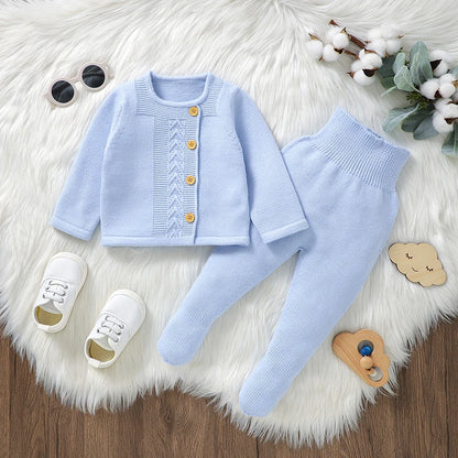 Conjunto de ropa para bebé recién nacido, jersey de manga larga, pantalones, 2 piezas, moda, sólido, cálido, suéter infantil, pantalones, leggings, otoño