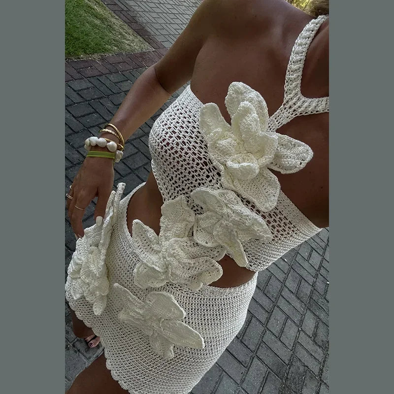 Vestido largo de punto con cuello halter y estampado floral, sexy, sin mangas y con espalda descubierta, estilo maxi, colección 2024. Ideal para la playa y las vacaciones.