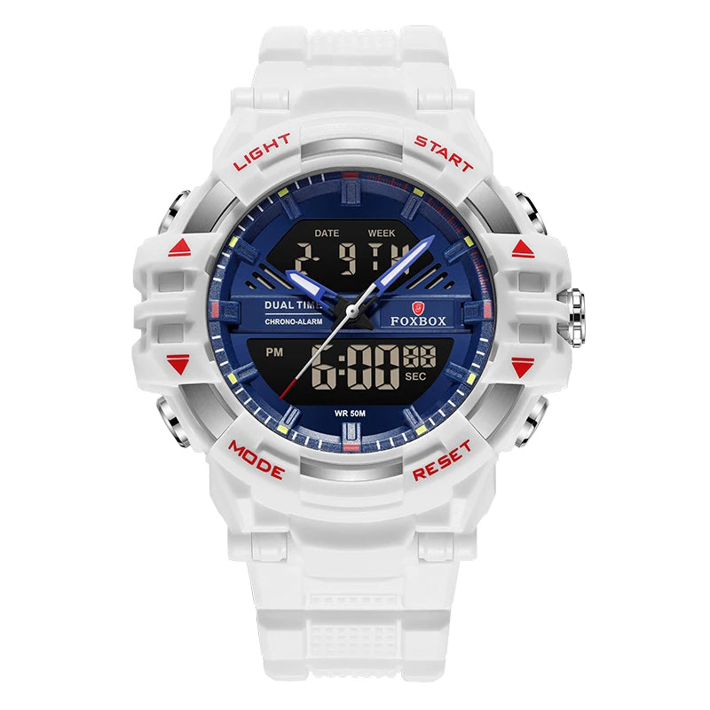 LIGE FOXBOX - Reloj electrónico deportivo informal de moda para hombre, con pantalla digital LED, resistente al agua hasta 50 m, alarma y fecha, con caja
