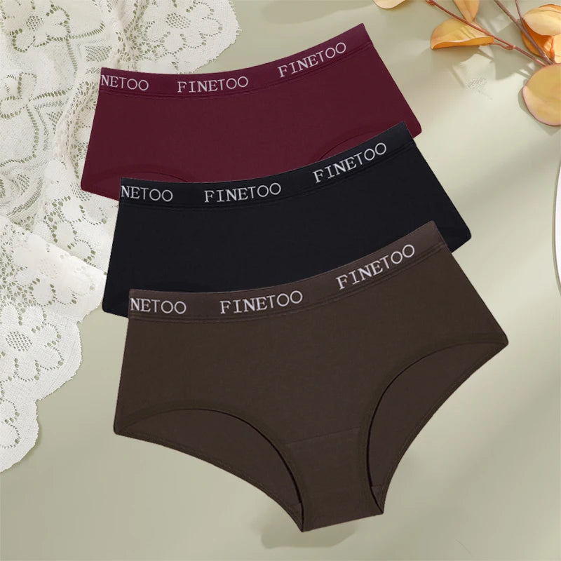 FINETOO - 3 piezas de ropa interior de algodón con cinturón y letras para mujer, bragas sexys, transpirables, de cintura baja, elásticas y cómodas.
