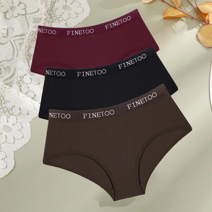 FINETOO - 3 piezas de ropa interior de algodón con cinturón y letras para mujer, bragas sexys, transpirables, de cintura baja, elásticas y cómodas.