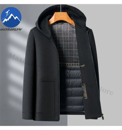 Chaqueta de lana para hombre Maxbarley con capucha, ideal para actividades al aire libre, trabajo, cortavientos, cálida, con forro desmontable de alta calidad y muy cómoda. Abrigo de lana ligero para invierno.