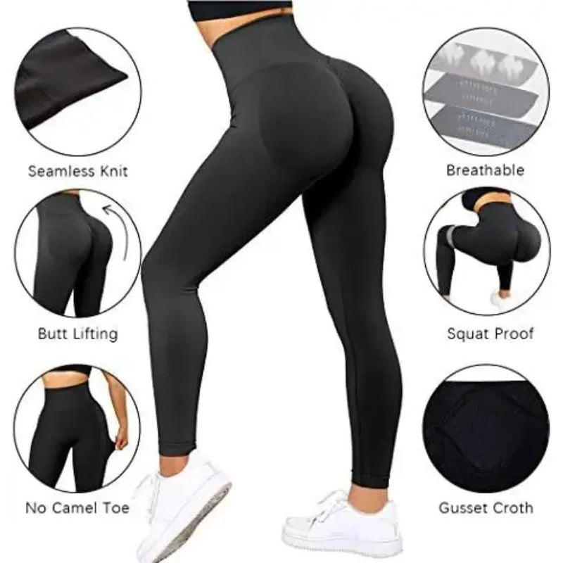 Pantalones deportivos de gimnasio sin costuras para mujer, tejidos de punto, cintura alta y ajustados a la cadera, con efecto push-up en los glúteos, color melocotón, para yoga, 2023.
