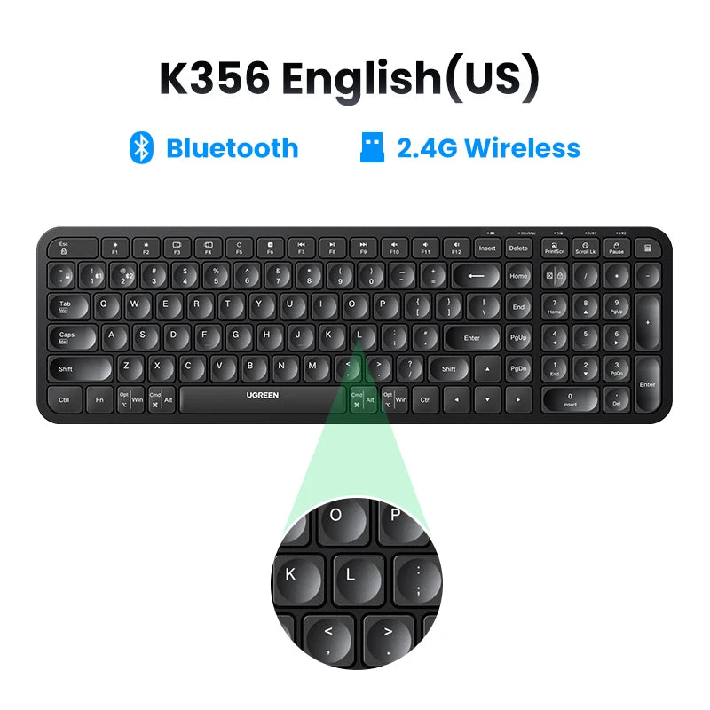 Teclado inalámbrico UGREEN con Bluetooth y teclas en ruso, coreano e inglés de 2,4 GHz para portátiles, MacBook, iPad, PC y tabletas.