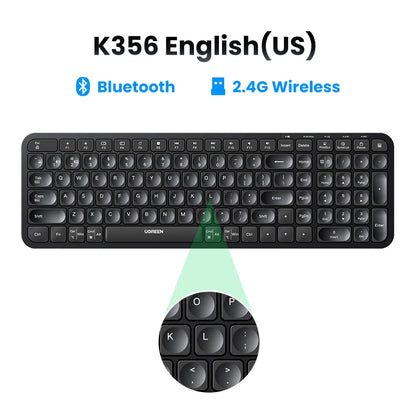 Teclado inalámbrico UGREEN con Bluetooth y teclas en ruso, coreano e inglés de 2,4 GHz para portátiles, MacBook, iPad, PC y tabletas.