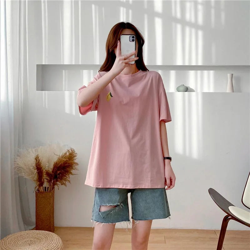 Camiseta de maternidad para lactancia, 98 % algodón, para embarazadas, verano