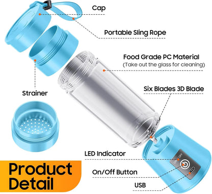 Mini licuadora eléctrica de 380 ml para uso doméstico, recargable por USB, para batidos, para picnic al aire libre, portátil