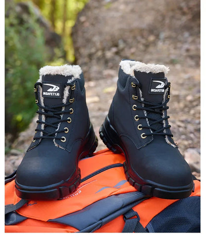 Botas de seguridad para el trabajo para hombre, cálidas y resistentes al agua, con punta de acero, para invierno, 2024