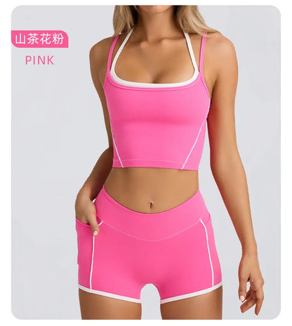 Ropa interior deportiva, chaleco, pantalones cortos, sujetador con tirantes, espalda descubierta, pilates, ajustado, elástico, para fitness, correr, yoga, conjunto de ropa para mujer