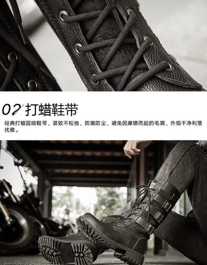 Botas vaqueras altas para hombre, zapatos con refuerzo interior, transpirables, de talla grande, informales, para motocicleta, 2025