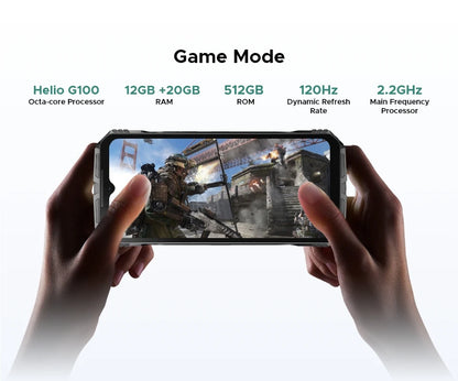 Teléfono resistente DOOGEE S Cyber ​​Pro, 12 GB de RAM, 512 GB de almacenamiento, procesador Helio G100, pantalla IPS FHD+ de 6,6" y 120 Hz, batería de gran capacidad de 10800 mAh, carga de 33 W y NFC.