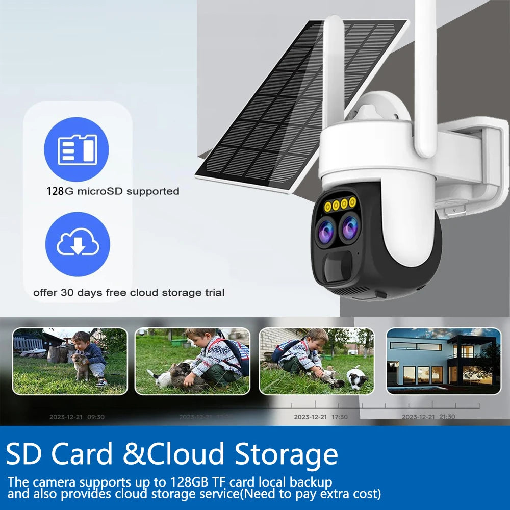 Cámara IP de vigilancia CCTV con zoom PTZ 10X, 10MP, 5K, WiFi, doble lente, audio, seguimiento automático por IA, zoom óptico 10X, 10MP, WiFi y alimentación solar.