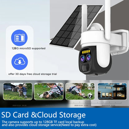 Cámara IP de vigilancia CCTV con zoom PTZ 10X, 10MP, 5K, WiFi, doble lente, audio, seguimiento automático por IA, zoom óptico 10X, 10MP, WiFi y alimentación solar.