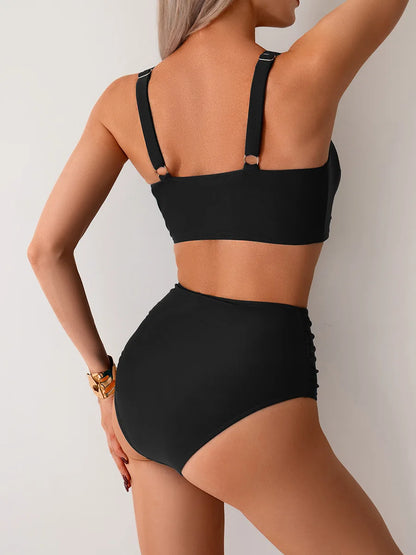 Sexy Black Two Piece Swimsuit Women Solid Push Up Padded Bikini Set Beachwear Summer Swimwear High Cut Bathing Suit Biquinis