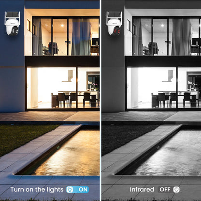 Kit de cámara solar WiFi ARCCTV de 4 MP para exteriores con sistema de vigilancia inalámbrico, sirena, detección de humanoides y audio bidireccional.