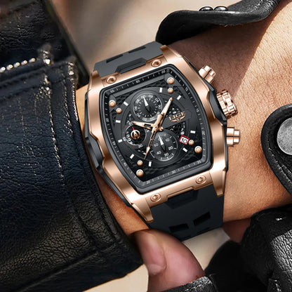 Reloj de negocios LIGE para hombre, resistente al agua, luminoso, cronógrafo, fecha, movimiento de cuarzo, correa de silicona, reloj de pulsera para hombre + caja