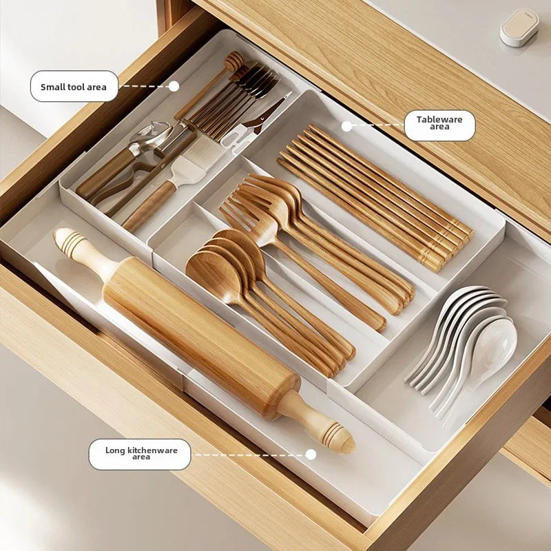 Organizador de plástico ajustable y versátil, ligero y de gran capacidad para escritorio, cajón, cafetería, cocina, oficina, etc.