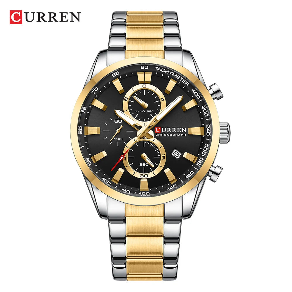 Reloj deportivo CURREN de cuarzo con cronógrafo para hombre - Pulsera de acero inoxidable y esfera multifuncional