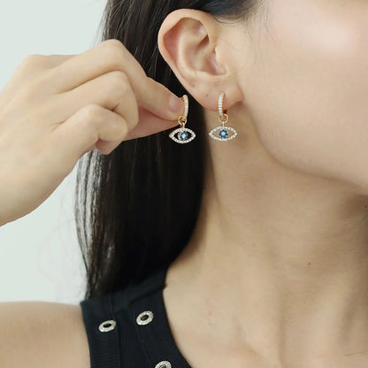 Pendientes de gota de ojo de demonio de cristal de moda euroamericana, joyería mística de ojo azul para mujer