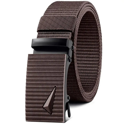 Cinturón de hombre con hebilla automática de metal y nailon de imitación, para trabajo al aire libre, con hebilla automática sin dientes, informal, deportivo, de lona.