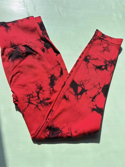 All Seasons Women's Tie Dye Print High Waist Sports Leggings, Breathable Wide Waistband Seamless Skinny Pants for Gym Workout