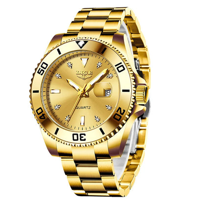 Relojes de moda LIGE para hombre, de lujo, luminosos, con calendario, para negocios, resistentes al agua, cronógrafo, de acero inoxidable, de cuarzo.