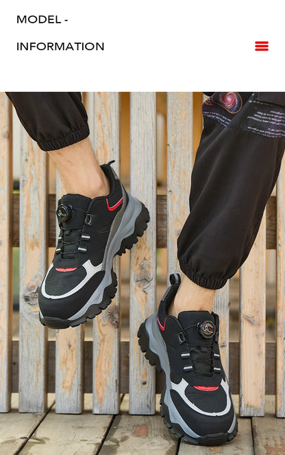 Zapatillas ligeras y transpirables con punta de acero para hombre, calzado de seguridad con protección antigolpes y antiperforación, con botones giratorios.