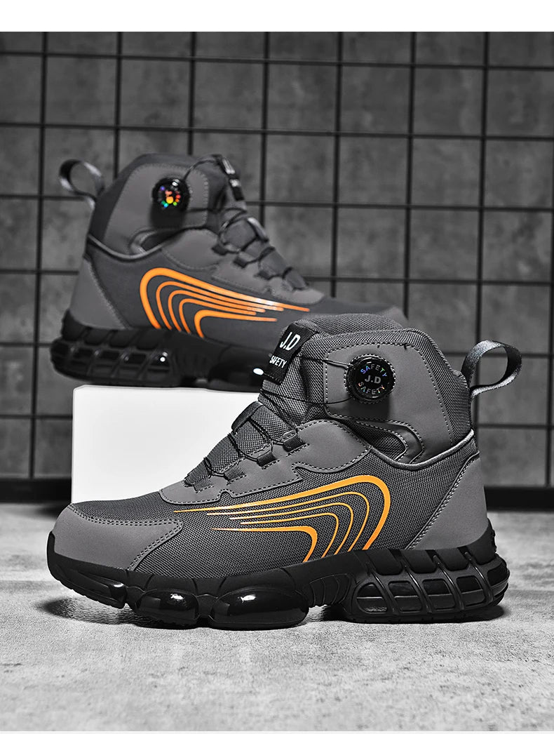 Zapatos de seguridad de caña alta para hombre con botón giratorio, resistentes a impactos y perforaciones, zapatillas de moda para hombre, calzado de seguridad profesional.