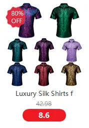 Camisas de seda de diseño para hombre en azul, dorado, verde, rojo, blanco y negro. Estampado cachemir bordado. Corte ajustado. Blusas casuales de manga larga.