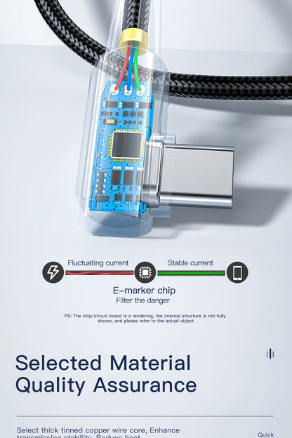 Cable USB tipo C a USB tipo C Essager de 100 W con ángulo de 90 grados para iPad, MacBook Pro, Xiaomi, Samsung y Huawei, carga rápida tipo C.