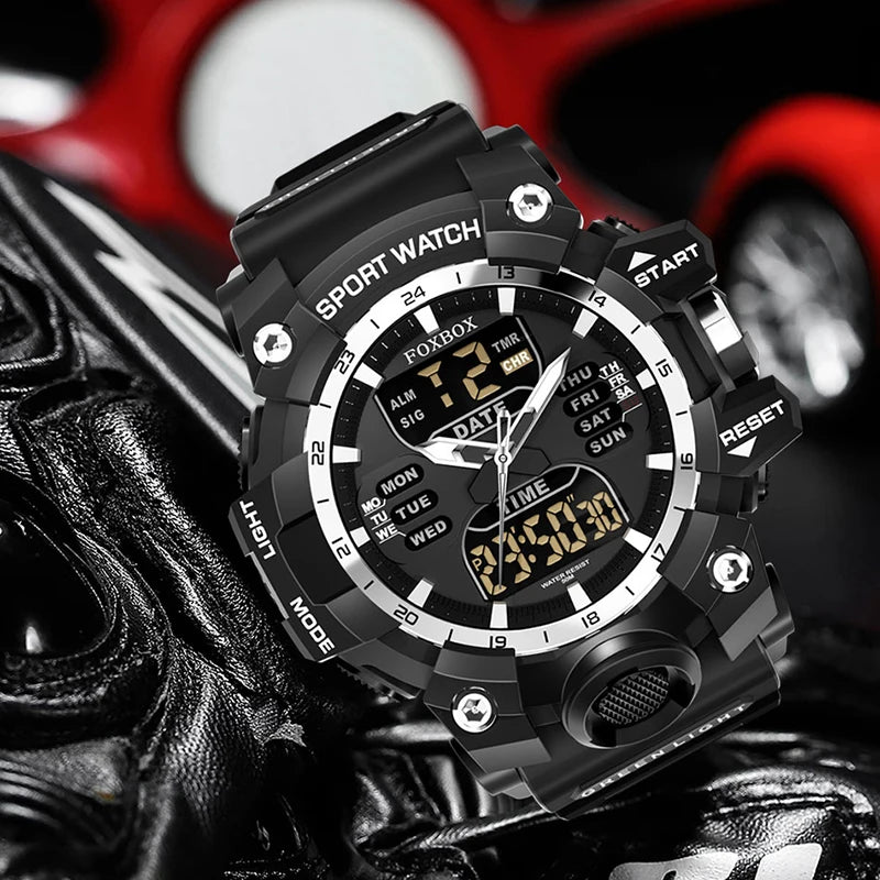 LIGE Reloj Original para Hombre, Reloj de Pulsera Deportivo Militar de Moda con Cronógrafo de Cuarzo, Relojes de Lujo con Doble Pantalla LED y Calendario para Hombre