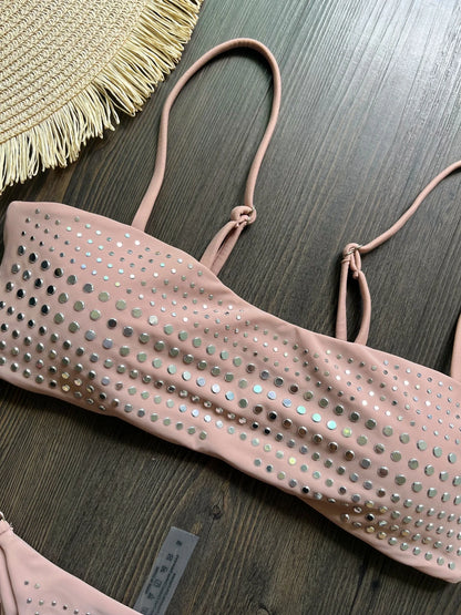 Bikini de diamantes 2025, bañador sexy para mujer, bikini bandeau con efecto push up, bañador femenino brillante, traje de baño floral, ropa de playa