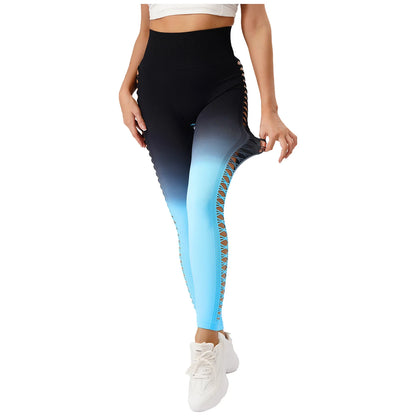 Womens Hip Tight Yoga Pants High Waist Side Hollowed-Out Mesh Design Exercise Yoga Leggings Running Gym Fitness