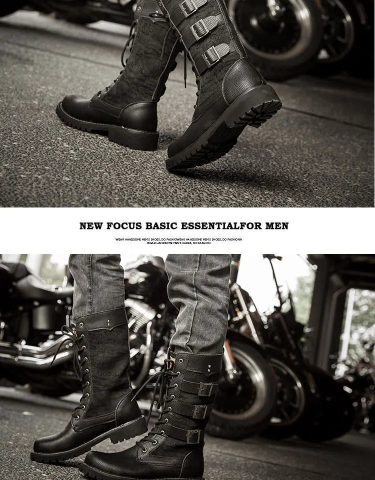 Botas vaqueras altas para hombre, zapatos con refuerzo interior, transpirables, de talla grande, informales, para motocicleta, 2025
