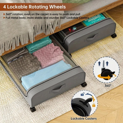Organizador de almacenamiento debajo de la cama: contenedores con ruedas y tapa para ropa, ropa de cama, zapatos, mantas, libros, juguetes y organización del hogar.