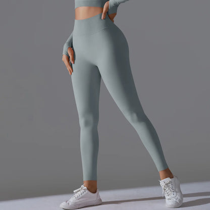 Leggings deportivos de yoga para mujer, sin costuras, cintura alta, elásticos, color sólido, para gimnasio, correr, secado rápido, realce y efecto moldeador.
