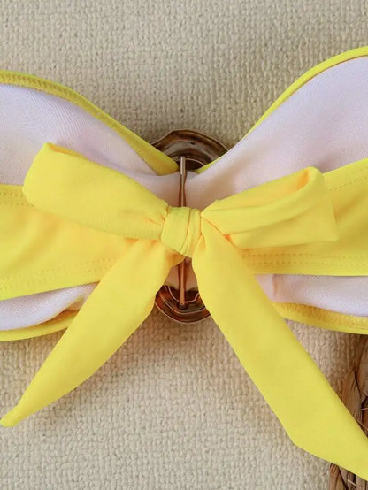 Conjuntos de bikini sin tirantes para mujer, traje de baño de dos piezas con efecto push up, bañadores sexys de color liso, ropa de playa sin espalda para mujer