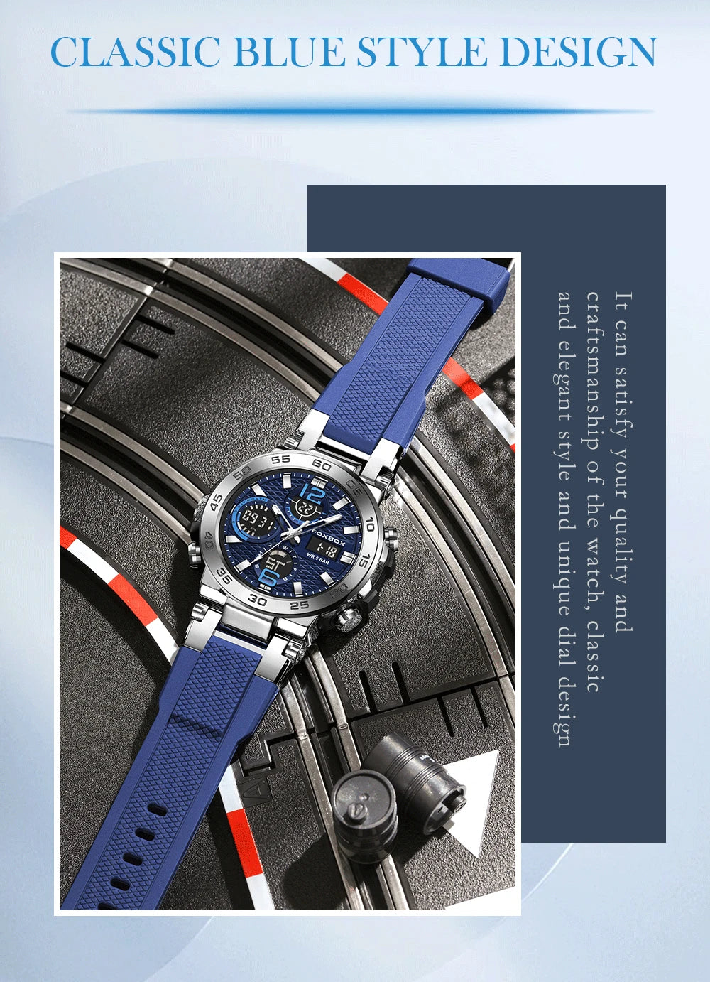 Reloj de pulsera deportivo para hombre FOXBOX Fashion Luxury Quartz, militar, impermeable, con doble pantalla, cronógrafo luminoso + CAJA