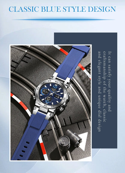 Reloj de pulsera deportivo para hombre FOXBOX Fashion Luxury Quartz, militar, impermeable, con doble pantalla, cronógrafo luminoso + CAJA