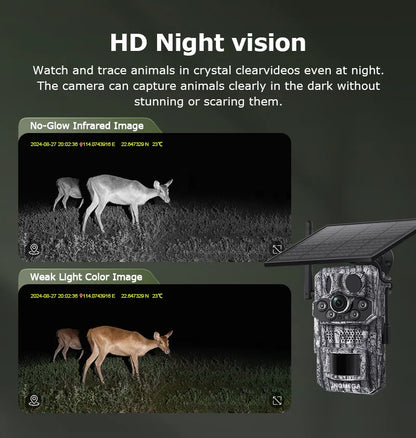 Cámara INQMEGA4G 2K 5MP con sensor de movimiento PIR, temporizador de disparo, visión nocturna, IP66, ideal para caza, senderismo, fauna silvestre, con batería y carga solar.
