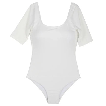 Traje de baño de una pieza para mujer, de manga corta, sexy, adelgazante, para vacaciones en la playa, informal, con pecho grande, modelo femenino, traje de baño blanco coreano