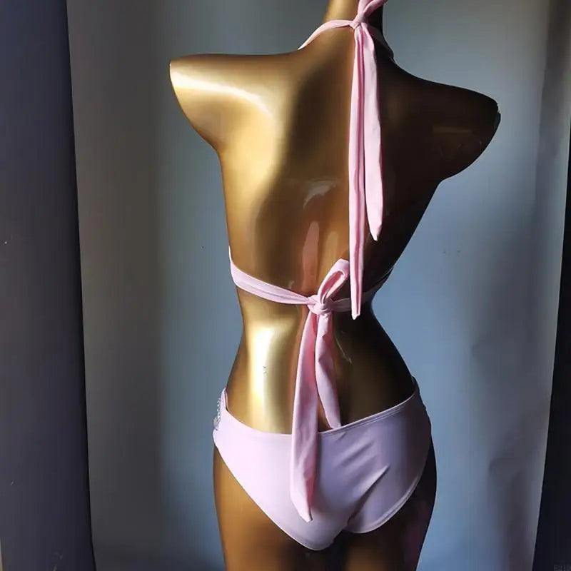 Sparkling Rhinestones Swimsuit for Women Padded Bathing Suit Halterneck Swimsuit