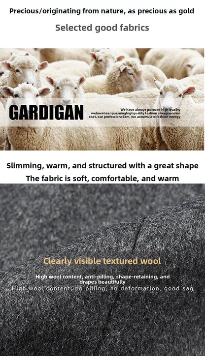 Abrigo de lana de invierno COMXZ 2025 para hombre, estilo retro, grueso, de cachemir, ropa urbana coreana, ligero, de lujo, con mezcla de lana.