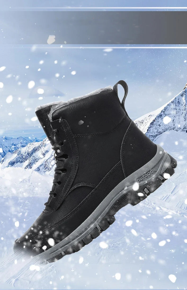 Nuevas botas de nieve de invierno para hombre, zapatillas de cuero impermeables, botas súper cálidas para hombre, botas de senderismo para exteriores, zapatos de trabajo, talla 39-48